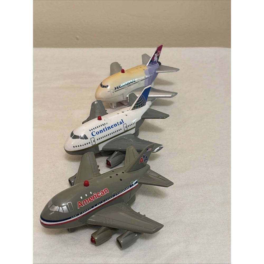 Vtg ToyTech 1995 Pull Back Planes American Hawaiian Continental Lights Sound